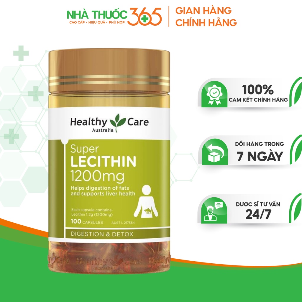 Mầm đậu nành Healthy Care Super Lecithin 1200mg đẹp da, đào thải độc tố gan, cân bằng nội tiết tố - Hộp 100 viên