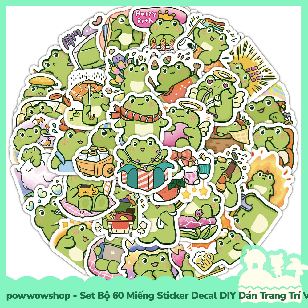 [Sẵn VN - Hỏa Tốc] Set Bộ 60/44 Miếng Sticker DIY Chống Thấm Nước Dán Trang Trí Vật Dụng Phong Cách Hoạt Hình Happy Frog