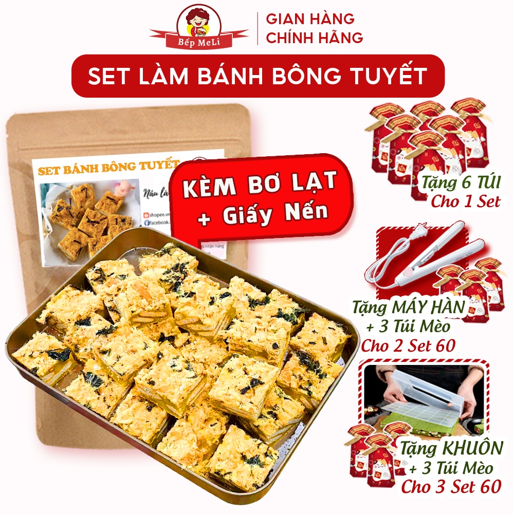 Set Làm Bánh Bông Tuyết Trứng Muối Chà Bông Rong Biển Giòn Thơm, Kẹo Nougat Hạnh Phúc BẾP MELI