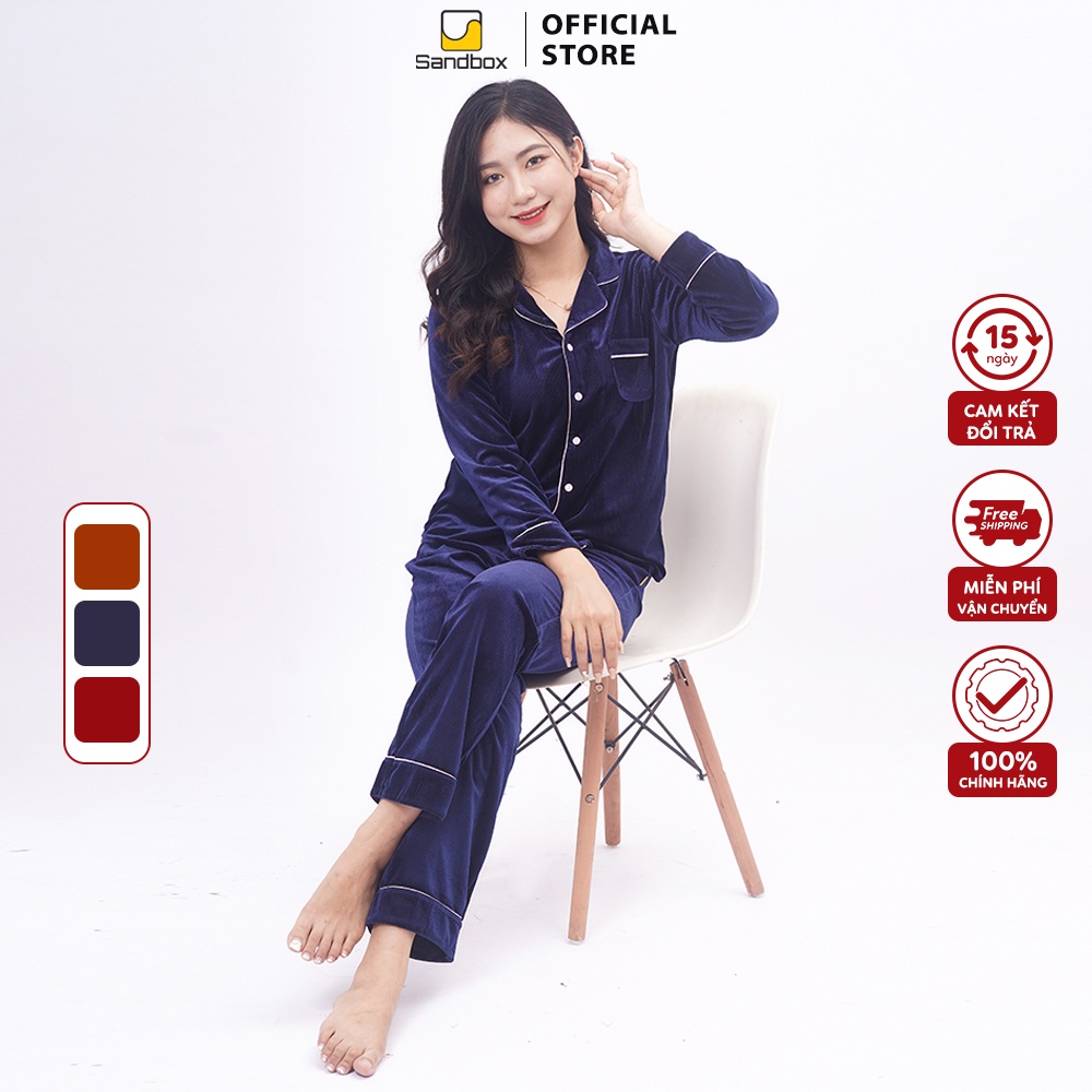 Đồ Bộ Thu Đông Nữ Pijama Mặc Nhà Cao Cấp SANDBOX Dài Tay Chất Nhung Tăm Có Khả Năng Giữ Nhiệt Ấm Áp, Mềm Mịn, Co Giãn