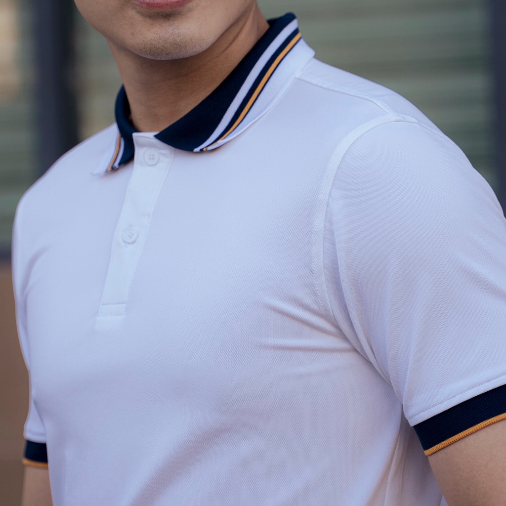Áo thun polo nam trắng tay ngắn form slimfit HUDOMAN vải Poly Pique chống nhăn, bền màu thấm hút mồ hôi AOPOLO-008