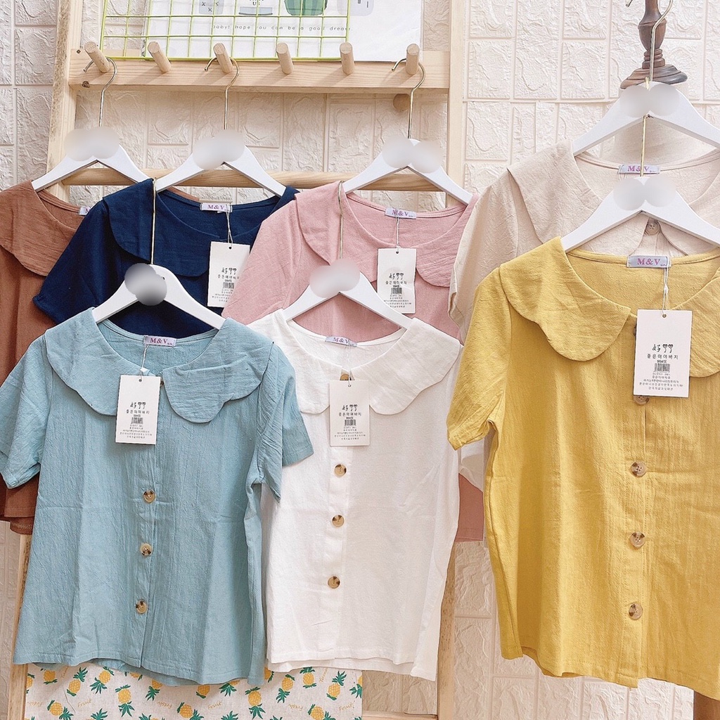 Áo kiểu nữ chất đũi mềm cổ sen nút nhựa xà cừ Ảnh thật - Momiji Store