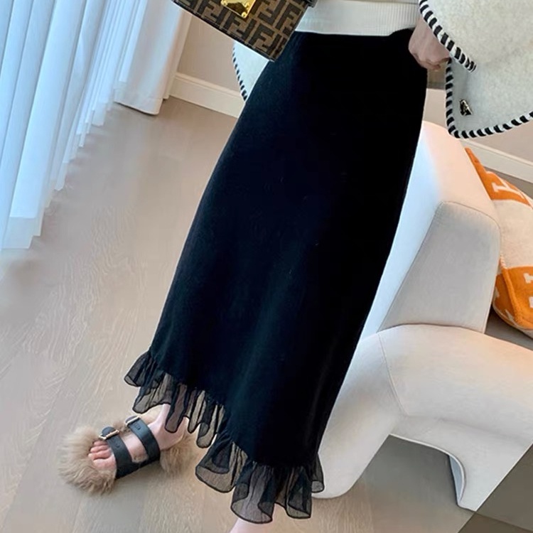 Chân Váy Dệt Kim Đen Lưng Cao Dáng Ôm Dễ Phối Đồ