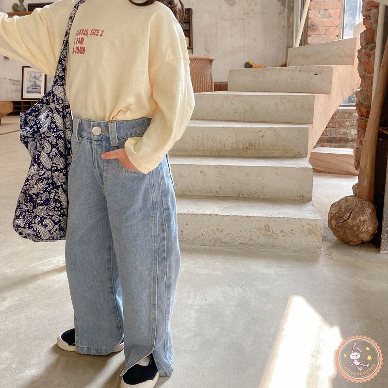 Quần Jean Ống Rộng Màu Sắc Đơn Giản Cho Bé Gái