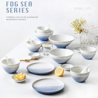 Bộ bát đĩa xanh biển cả, bát đĩa decor