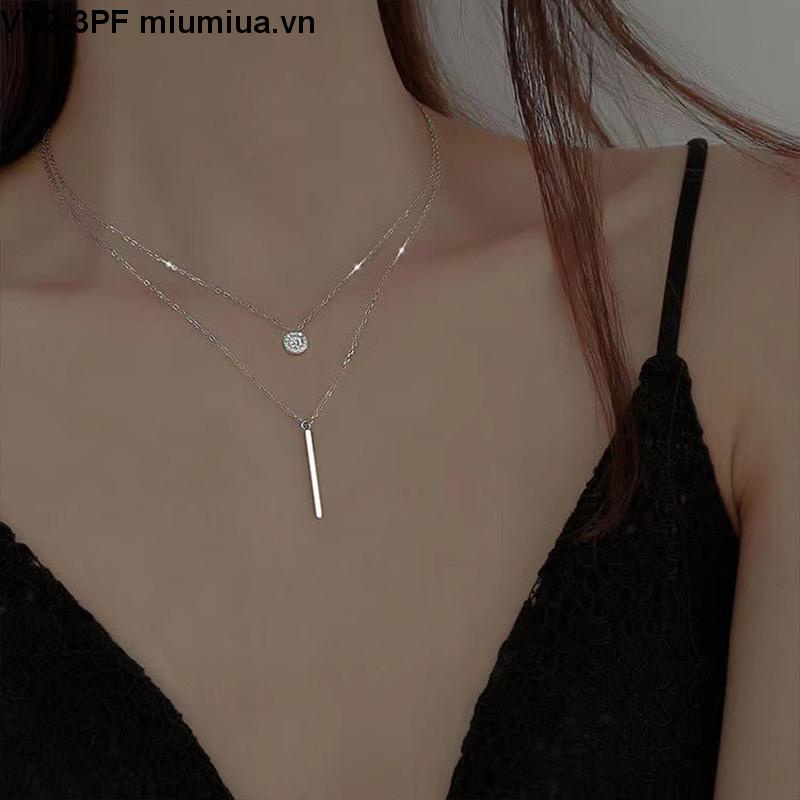 Miumiua🔮Vòng cổ nữ hai lớp bằng kim loại phối mặt hình vuông màu bạc/vàng kim thời trang