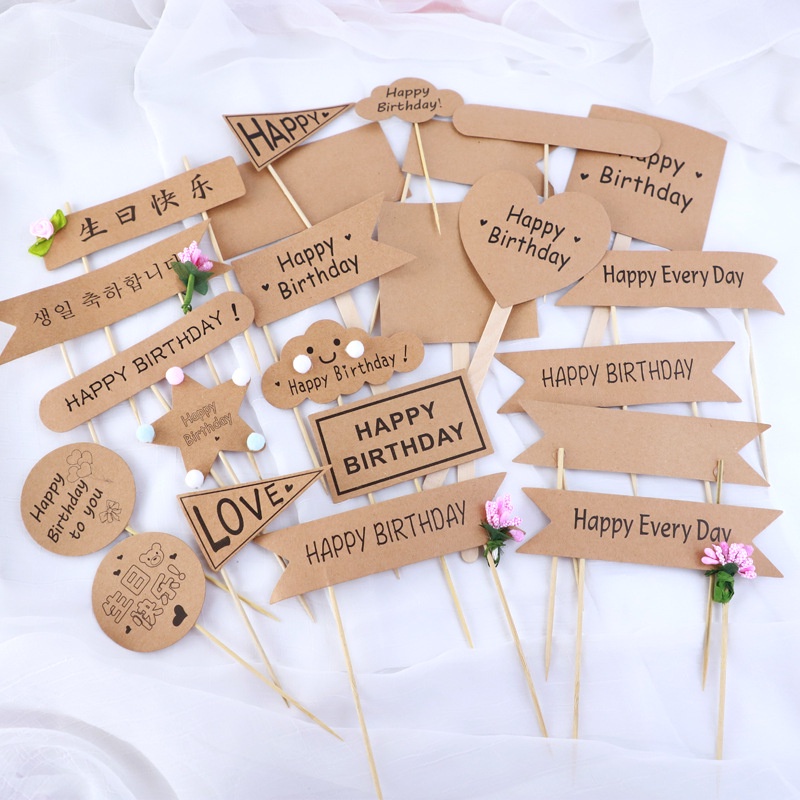 Thẻ cắm bảng happy birthday gắn hoa