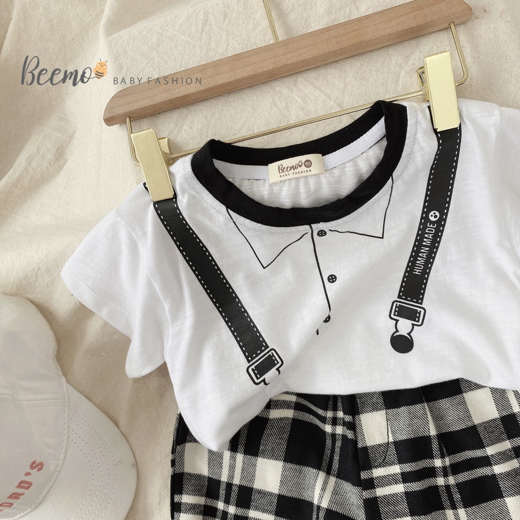 Set bộ quần áo Beemo cộc tay in đai áo chất liệu cotton xược mặc đi chơi, đi sự kiện cho bé từ 1 đến 7 tuổi - 22165B