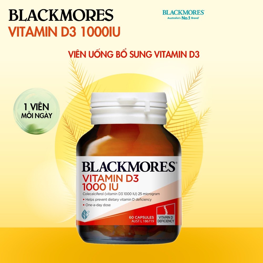 Vitamin D3 1000IU Blackmores hỗ trợ hấp thu canxi giúp xương chắc khỏe và tăng cường đề kháng, của Úc 60v