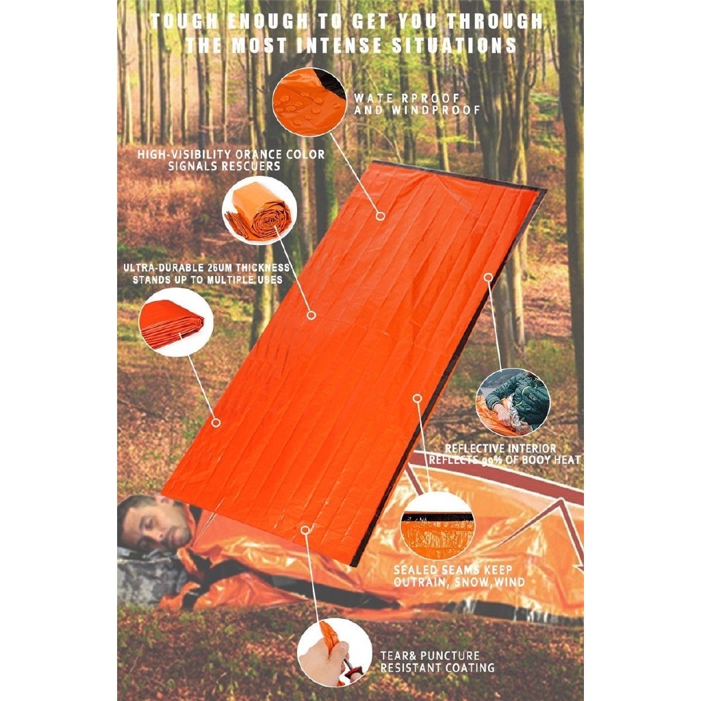 Túi Ngủ Khẩn Cấp / Túi Đựng Đồ Sơ Cứu Bằng PE + Màng Nhôm Chống Thấm Nước Nhỏ Gọn Tiện Dụng Mang Theo Du Lịch / Cắm