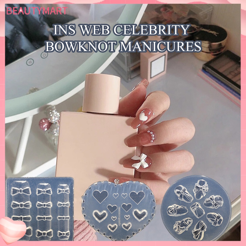 Khuôn Silicon Trong Suốt Chạm Khắc Hình Gấu / Bướm 3D Cho Salon Làm Móng Nghệ Thuật