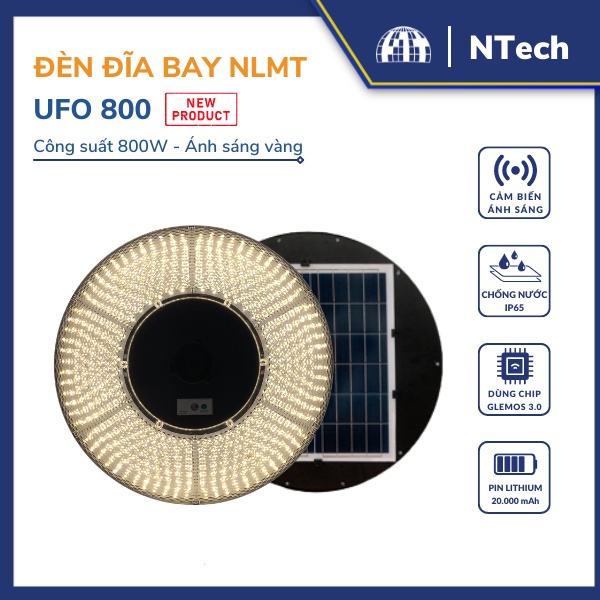 Đèn năng lượng mặt trời hình đĩa bay kim cương 800w- Chính hãng Jindian -  UFO800 - Công Suất 800W Ánh sáng vàng - Trắng