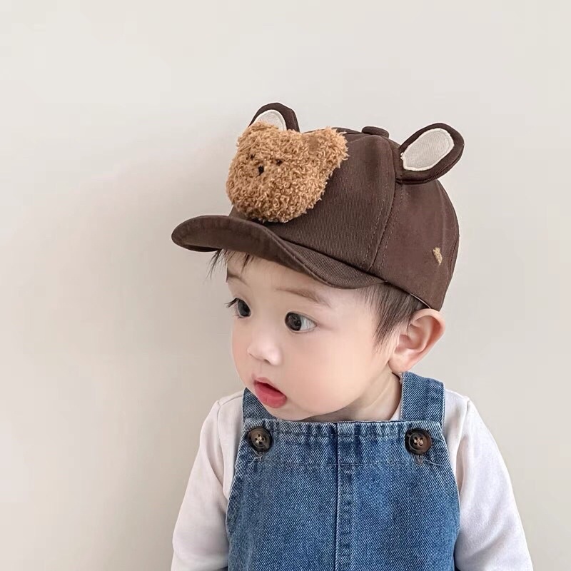 Mũ nón lưỡi trai đính gấu cho bé 3-24 tháng mẫu hè mới