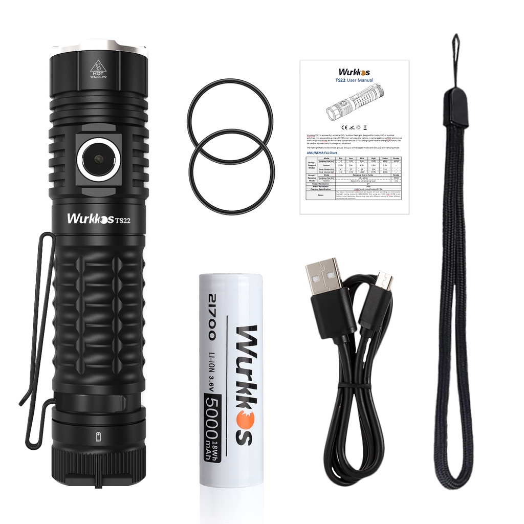 Đèn Pin Wukkos TS22 USB C 21700 LED XHP70.2 Mạnh Mẽ 4500LM IP68 Với Đuôi Nam Châm Sạc Tiện Dụng Khi Đi Bộ Đường