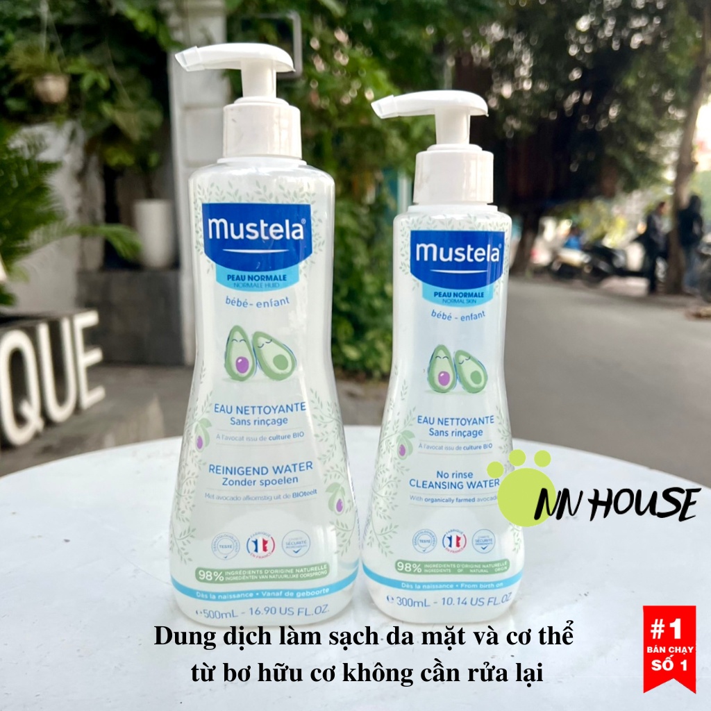 Nước làm sạch da cho bé Mustela Avocado bio hữu cơ, lô hội cho mặt và body baby, dưỡng ẩm từ trẻ sơ sinh không cần rửa