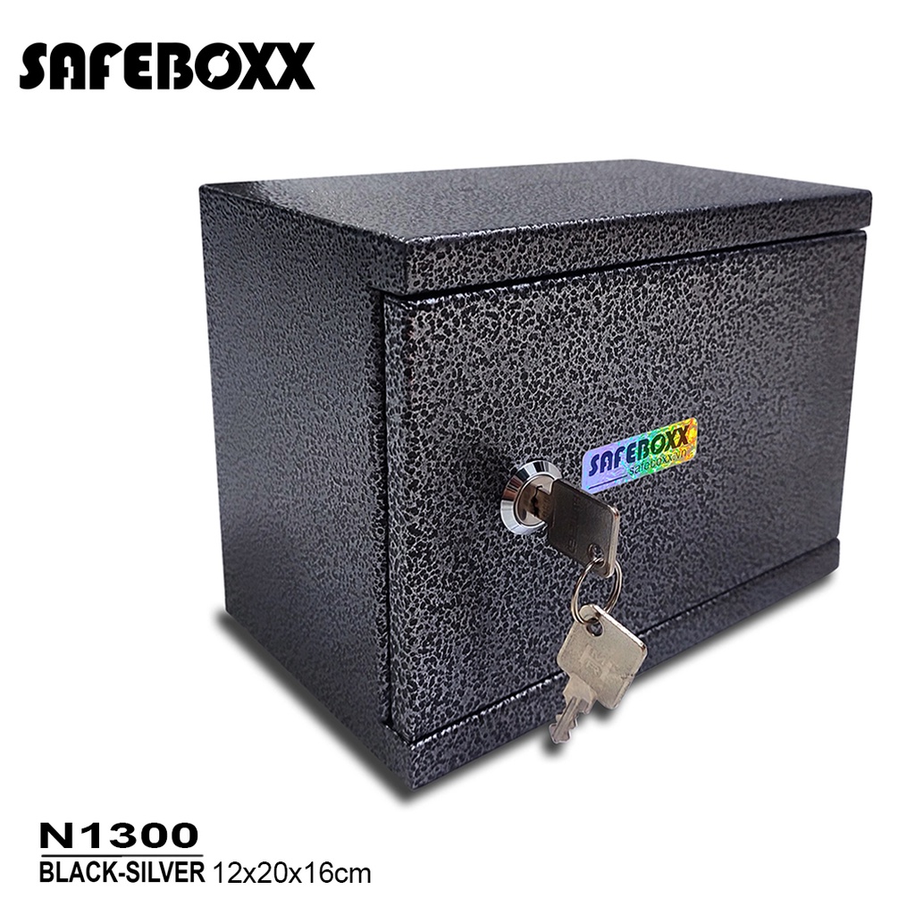 Két sắt mini SAFEBOXX N1150 From ngang màu Đen Bông Bạc, Kích thước 12x20x16cm Tùy Chọn Khóa