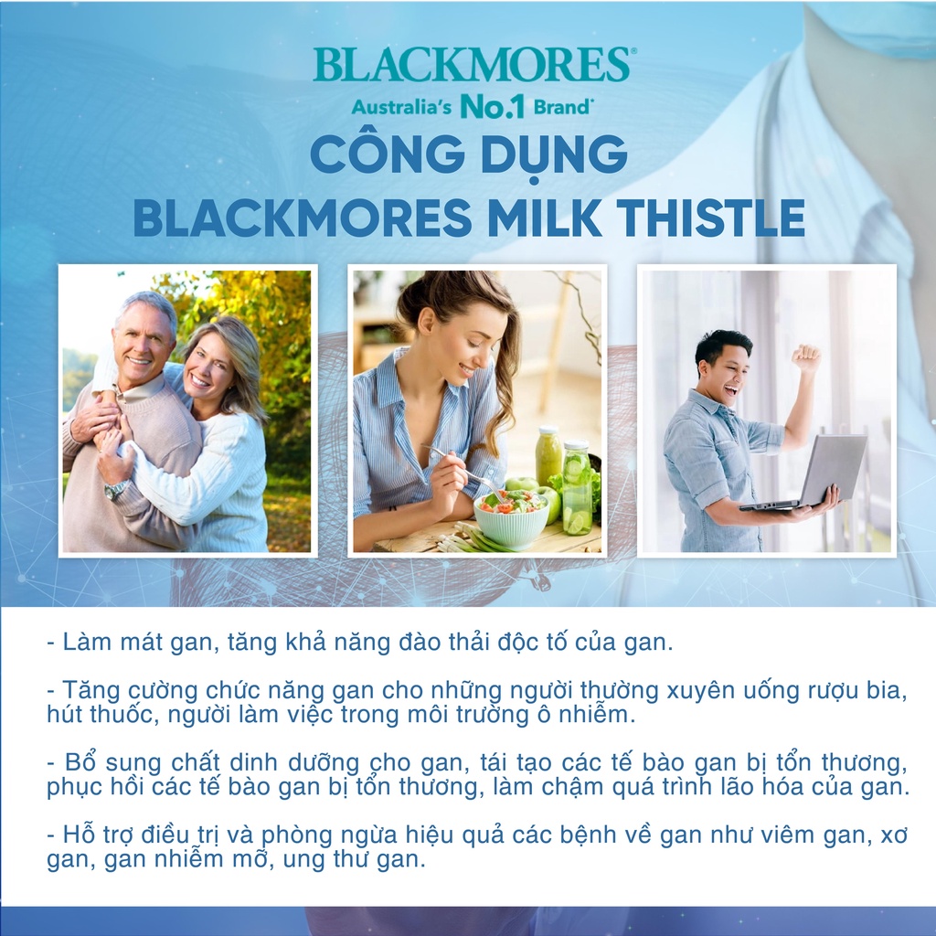 Viên uống mát gan Milk Thistle Blackmores giúp giải độc tố, bổ gan chính hãng Úc 42 viên