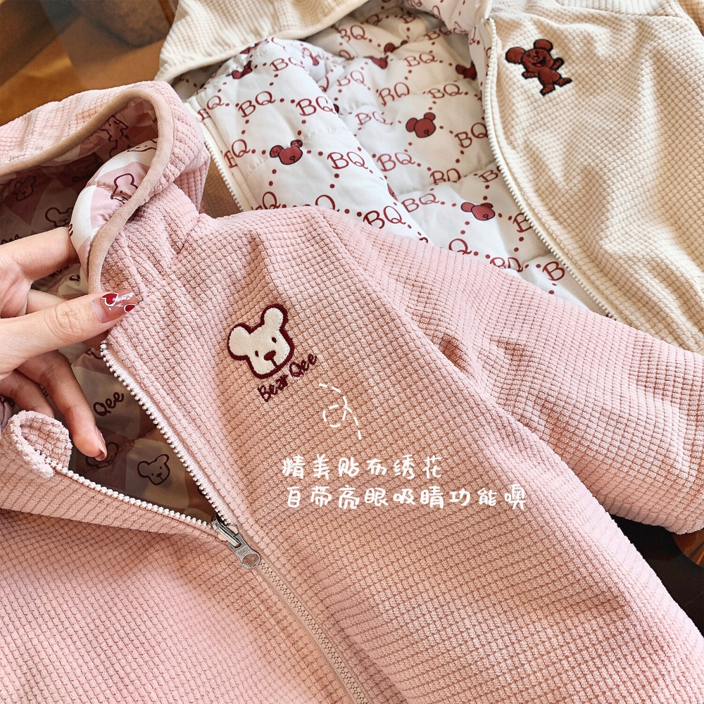 Áo Khoác Cotton Dày Hai Mặt Có Mũ Trùm Xinh Xắn Theo Phong Cách Mùa Đông Dành Cho Bé