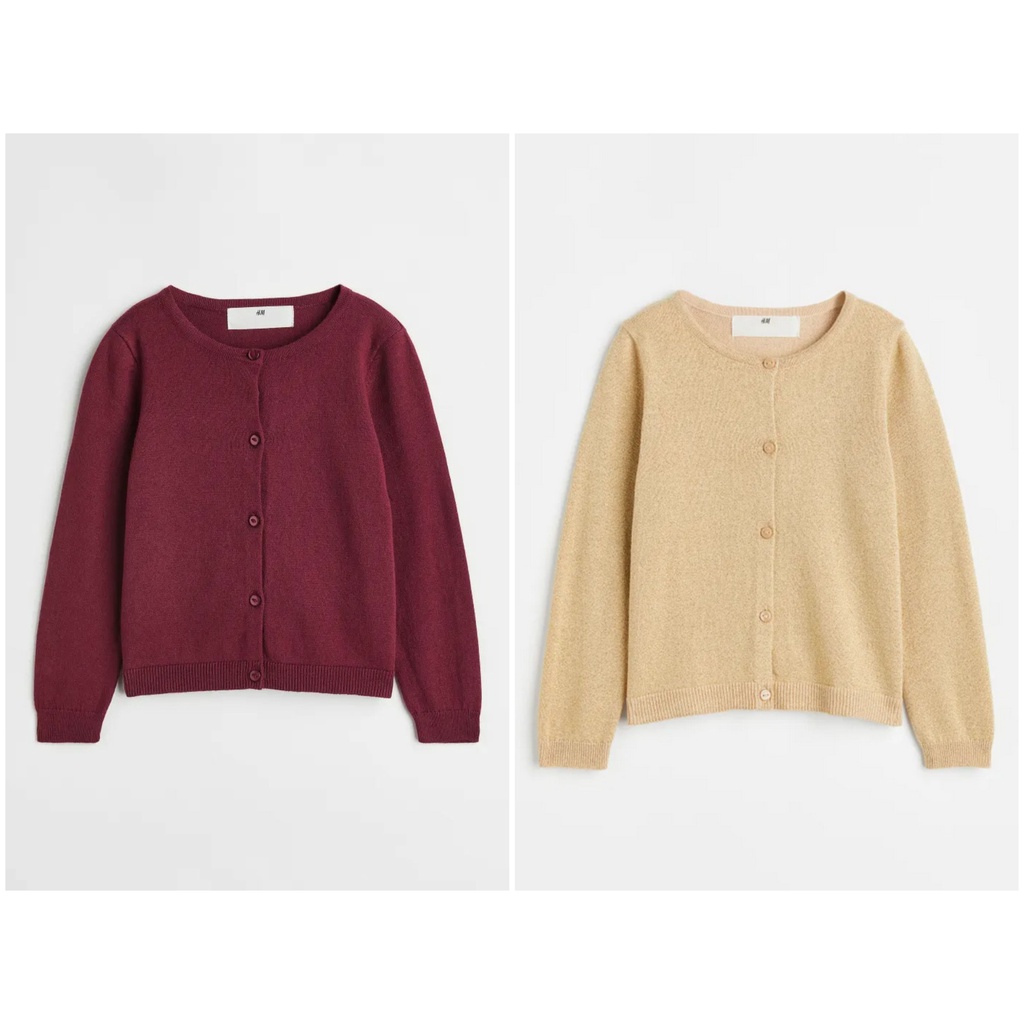 Áo cardigan bé gái beige/đỏ HM H&M_hàng chính hãng authentic UK US