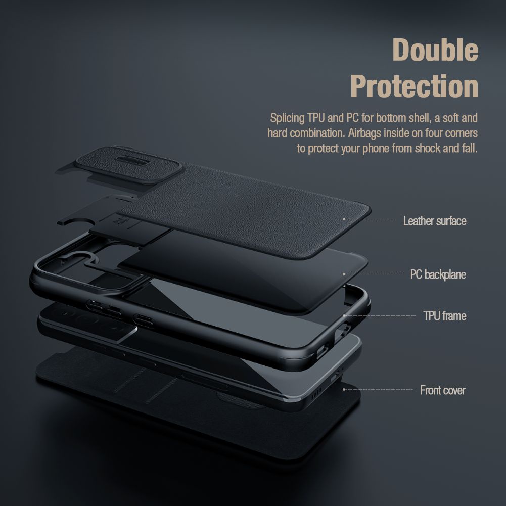 Ốp Điện Thoại Nillkin Bằng Da Có Nắp Trượt Bảo Vệ Ống Kính Máy Ảnh Cho Samsung Galaxy S23 Ultra Plus