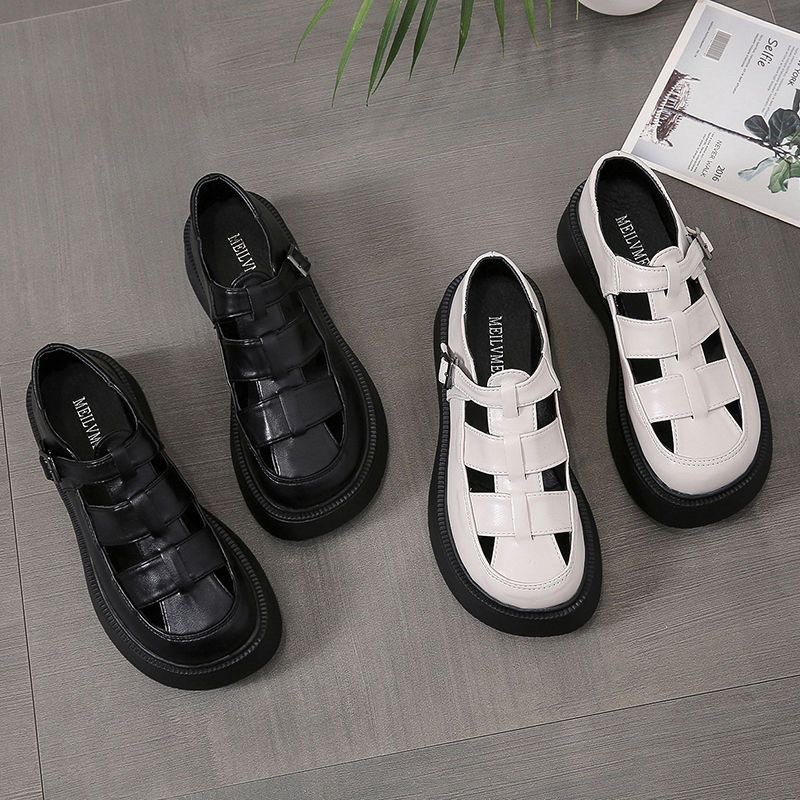 Dép Sandal Rọ Kín Mũi Cài Quai Đế Bánh Mì Phong Cách Hàn Quốc