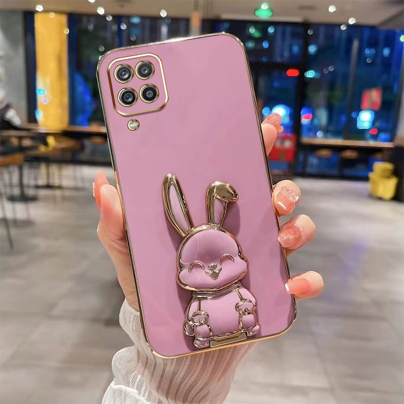 Ốp Điện Thoại Mạ Điện Sang Trọng Có Giá Đỡ Hình Thỏ Cười Cho Samsung Galaxy A12 M12 A22 4G 5G M22 M23 F22 Sự Bảo Vệ