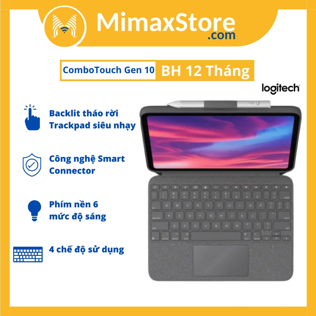 [Hoả Tốc - HCM ] Bao Da Kèm Phím Logitech Combo Touch Ipad Gen 10 (10.9 inch) | Hàng Chính Hãng | BH 12T | Mimax Store