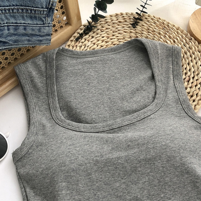 Xiangbao Áo Ngực Crop Top Cổ Vuông Màu Trơn Thời Trang Mùa Hè Dành Cho Nữ
