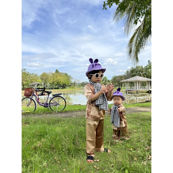 Bà Ba Nâu ghép và bà ba kèm khăn rằn cho bé trai bé gái từ 7-35kg