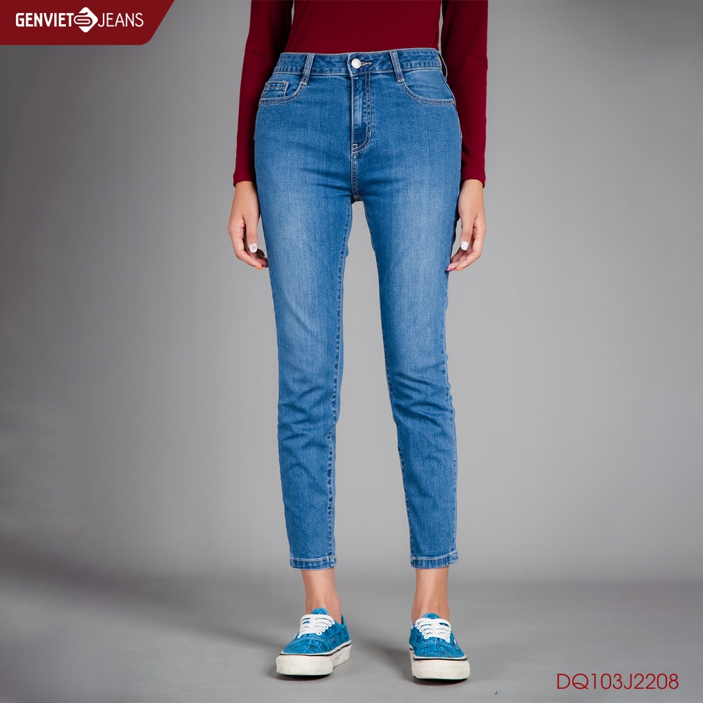 Quần Jeans Nữ Trơn Dáng Ôm Skinny Chất Bò Mềm Cao Cấp Basic DQ103J2208,, GENVIET