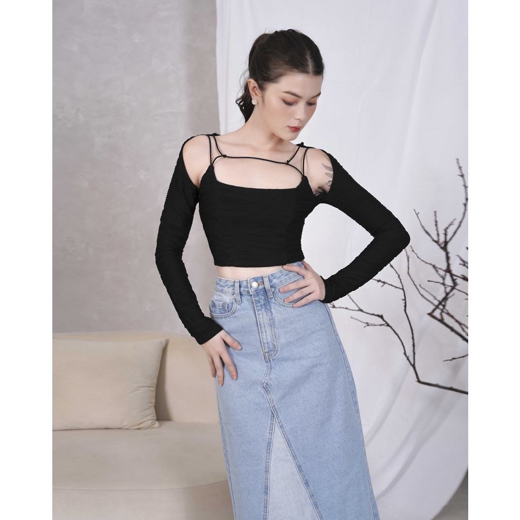 Áo kiểu croptop tay dài - DEMI TOP - GOÛT DE JUN