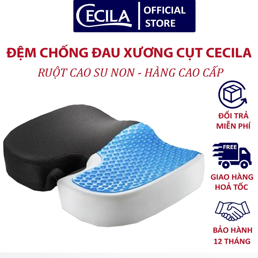 Đệm lót ghế chống đau xương cụt CECILA, ruột cao su non đàn hồi cực tốt, có gel lạnh làm mát