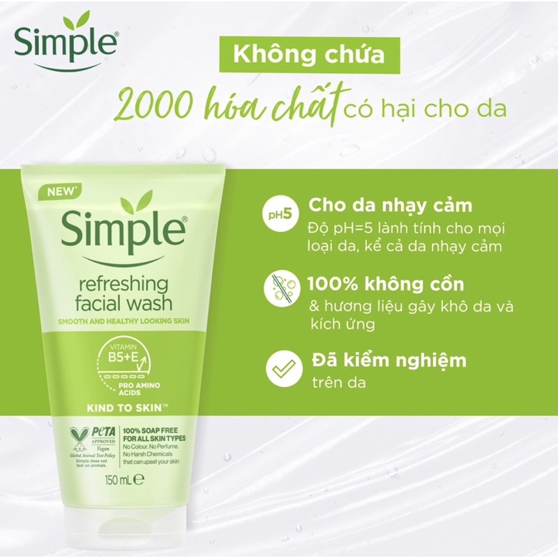 _Sữa Rửa Mặt Dạng Gel Simple Kind To Skin Refreshing Facial Wash 150ml
