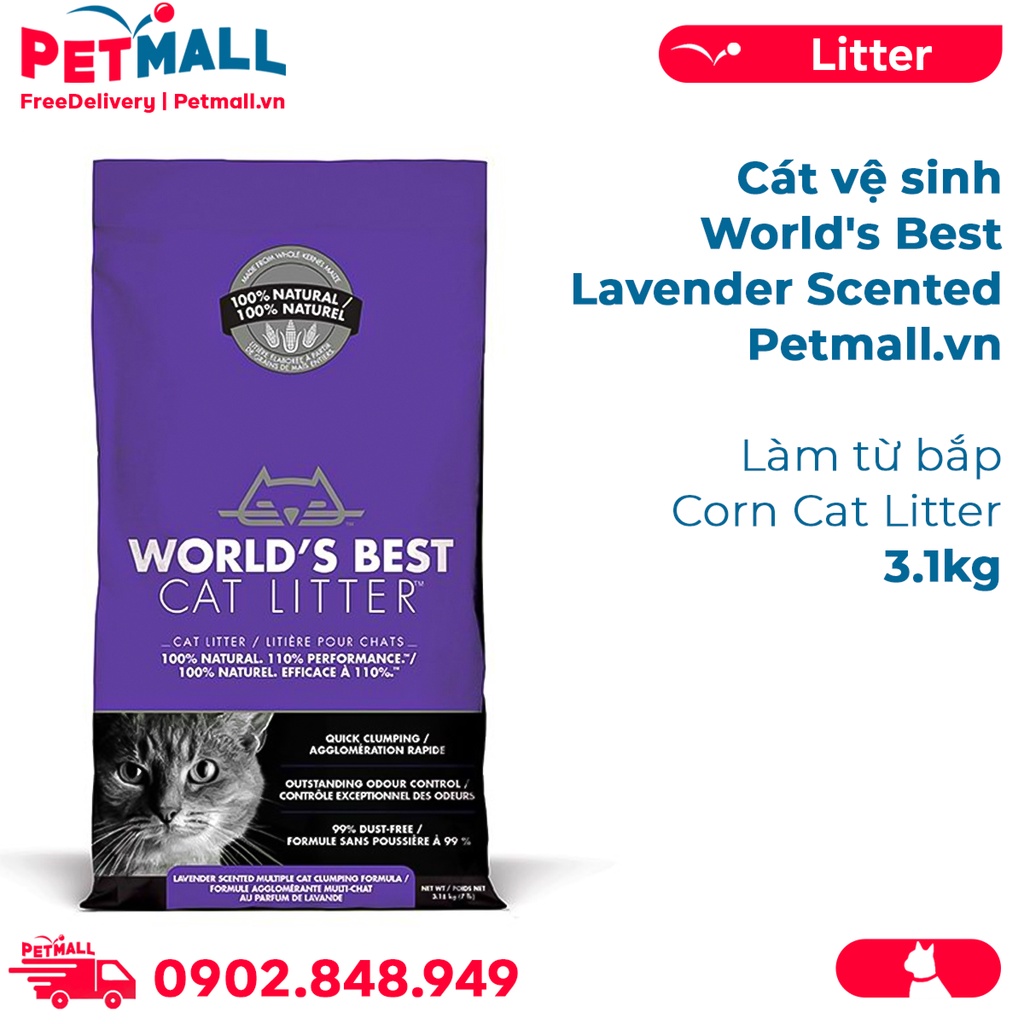 Cát vệ sinh World's Best Lavender Scented 3.1kg - làm từ bắp - Corn Cat Litter