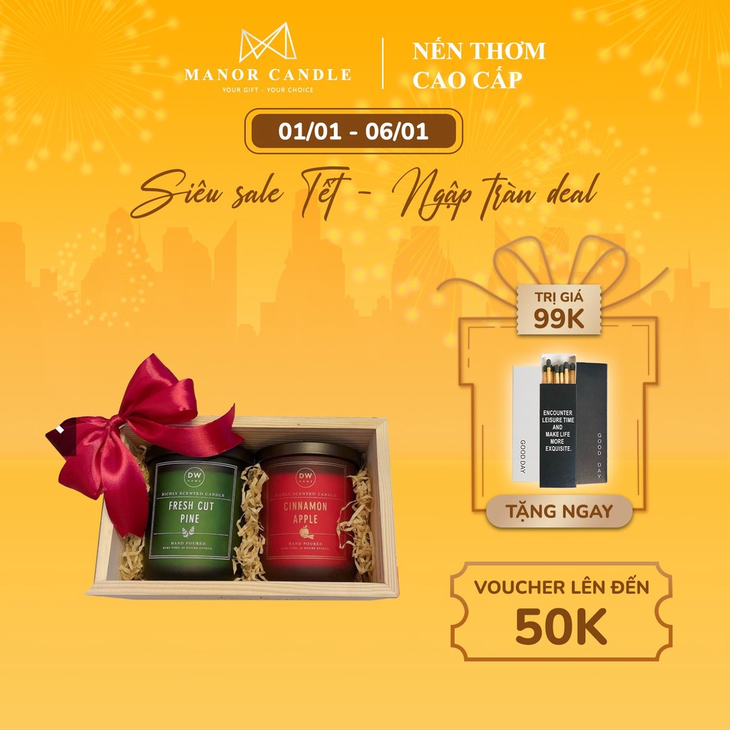 Hộp quà tặng nến thơm tinh dầu thiên nhiên Manor Candle (chưa bao gồm nến)