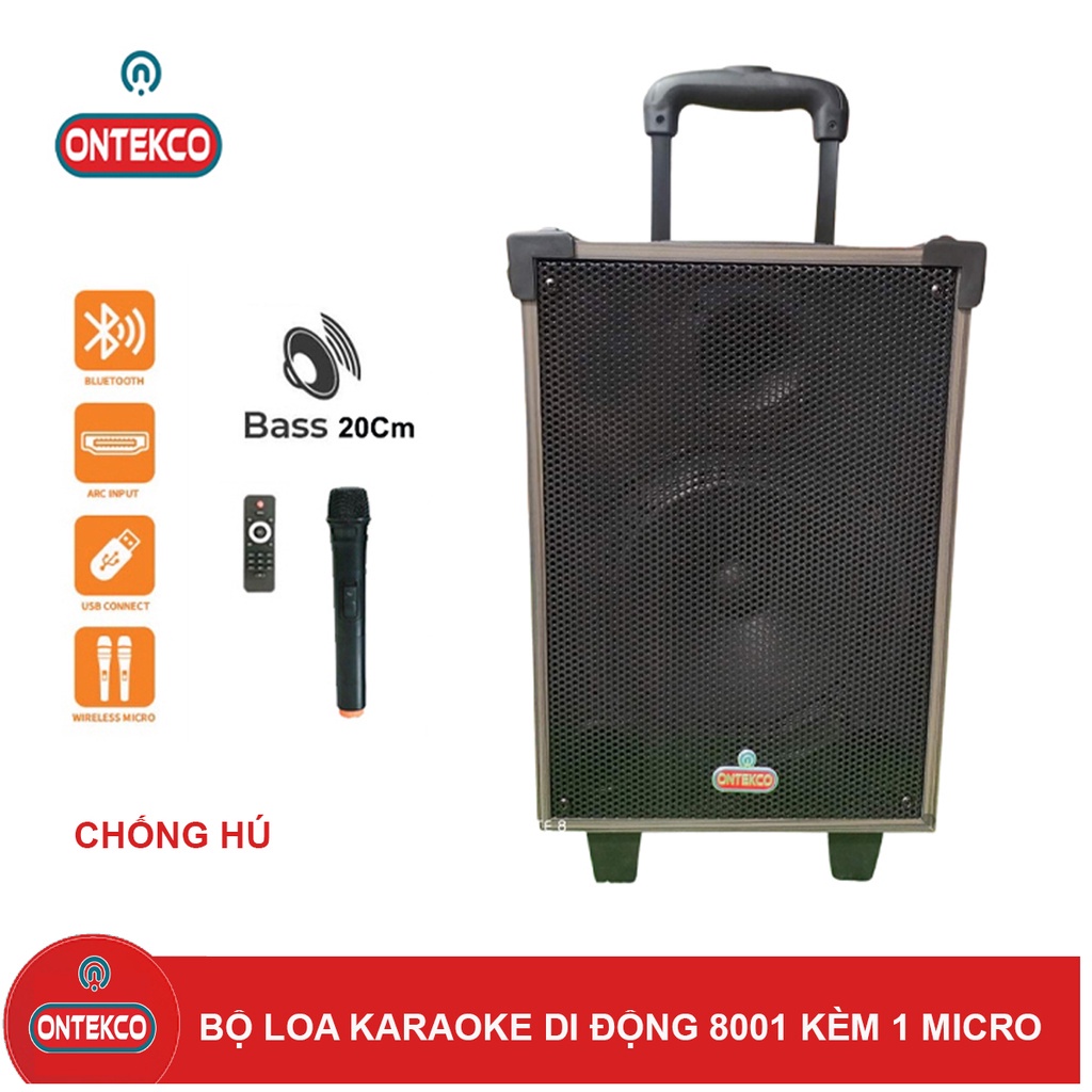 [ONTEK LẠNG SƠN] Loa kéo di động ONTEKCO 8001 kèm 1 micro không dây bass 20 Cm, công suất cao- Bảo hành 12 tháng.