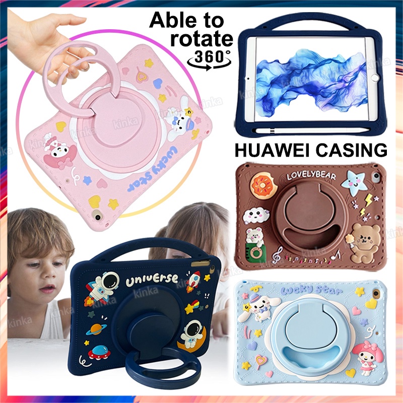 Đối với Huawei MediaPad M6 8,4 10,8 MatePad T10 T10S 10,1 Pro 11 10,8 10,4 Honor Pad 8 12 inch 360 độ Chân đế trẻ em An toàn dễ thương Phim hoạt hình dễ thương Phi hành gia Gấu con chó Chống va đập Vỏ máy tính bảng có giá đỡ xoay Bảo vệ Vỏ hộp