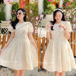 Váy babydoll Tina voan mềm hai lớp cúc ngọc ngực xếp ly tiểu thư