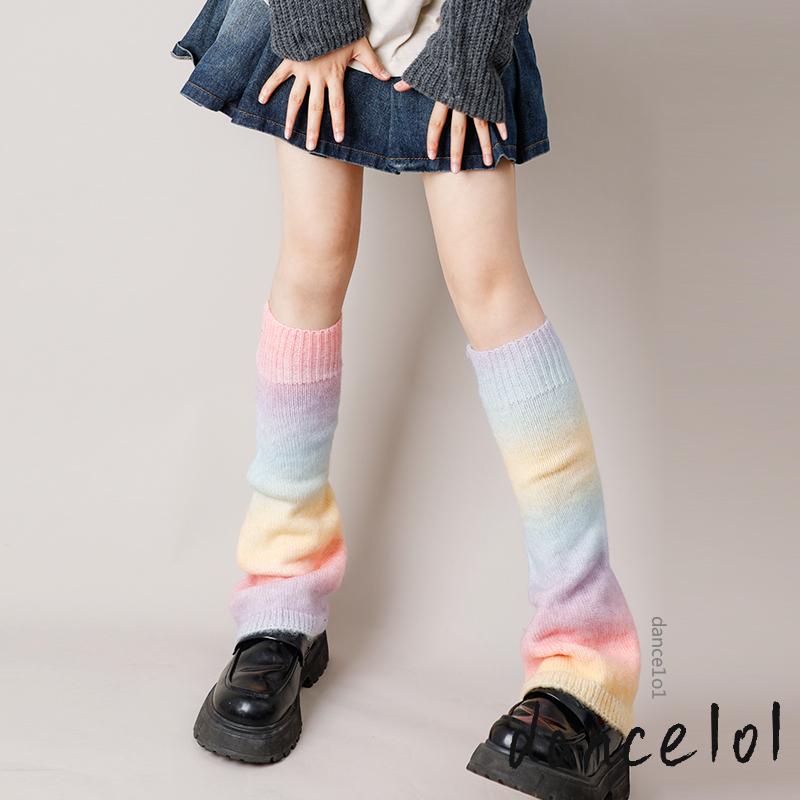 Tất Ống Chân Dệt Kim Giữ Ấm Màu Sắc Cầu Vồng Gradient Thời Trang Dành Cho Nữ dance1o1