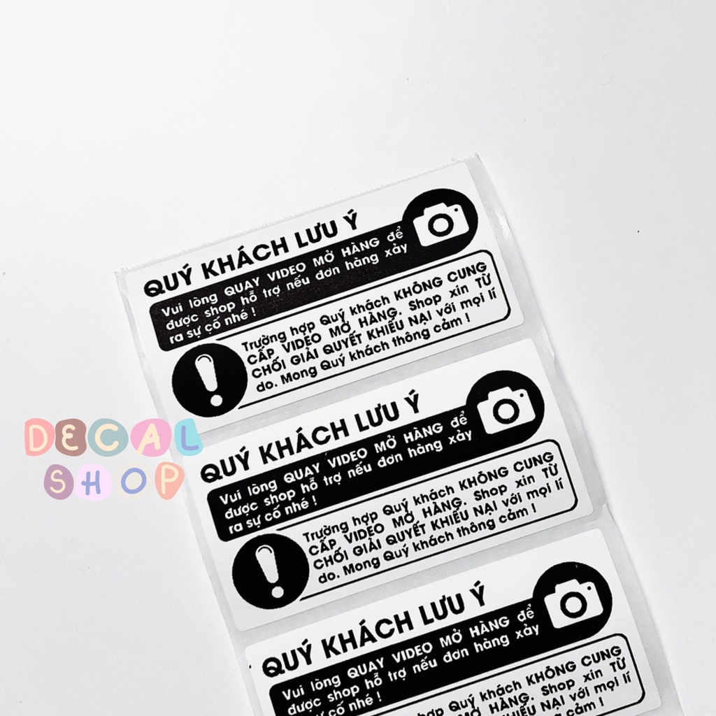 50-100 Nhãn Dán, Tem LƯU Ý QUAY VIDEO MỞ HÀNG - Size 8x4cm - CÓ KEO SẴN