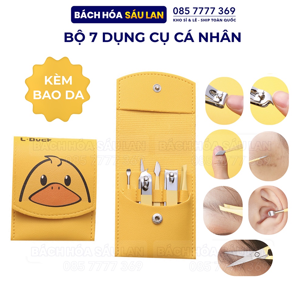 Bộ 7 Dụng Cụ Làm Móng có bao da xịn xò, sang chảnh Hình Vịt Vàng
