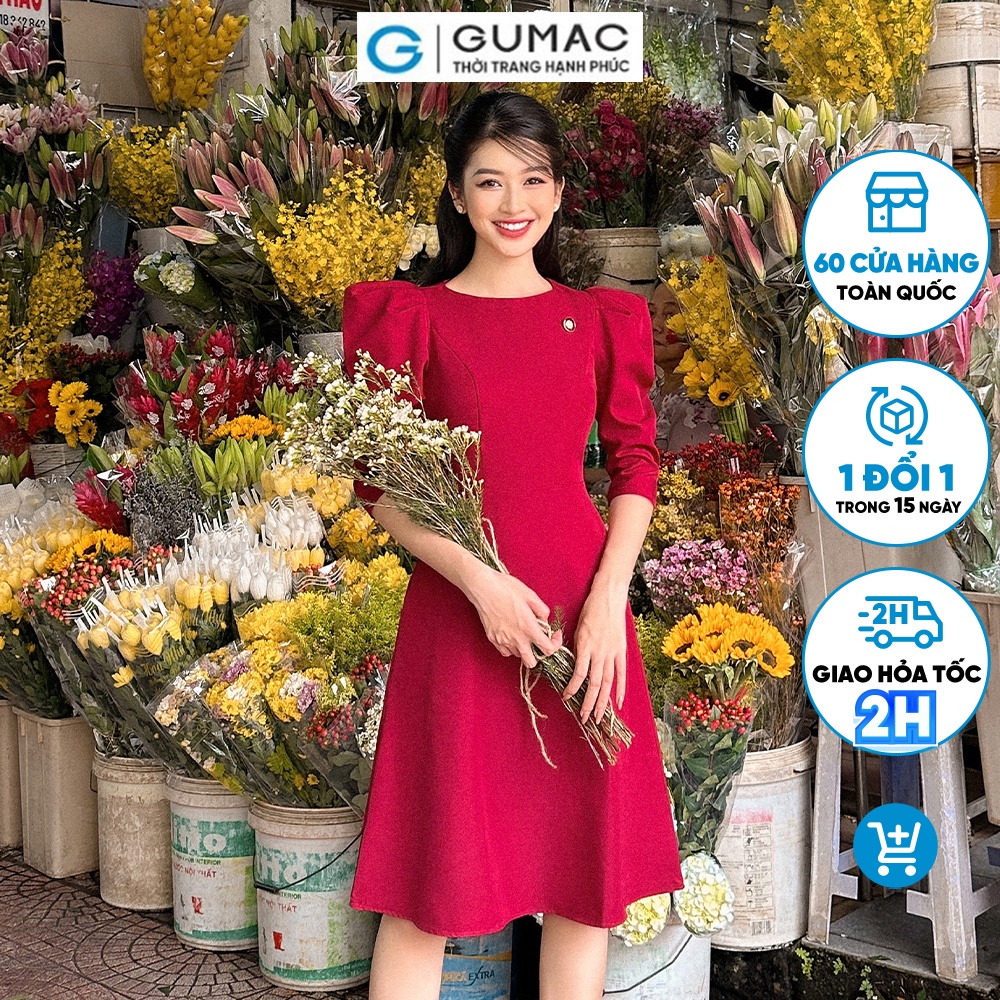 Đầm cổ thuyền tay nhún thời trang GUMAC DC12008