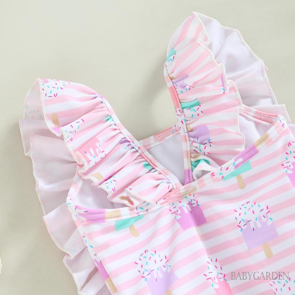 Bộ Đồ Bơi Một Mảnh Sát Nách Cổ Vuông In Họa Tiết Dâu Tây / Kem Dễ Thương Cho Bé Gái 3-24