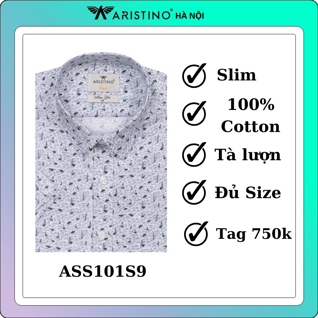 Áo sơ mi nam ngắn tay Aristino 100% Cotton cao cấp ASS101S9