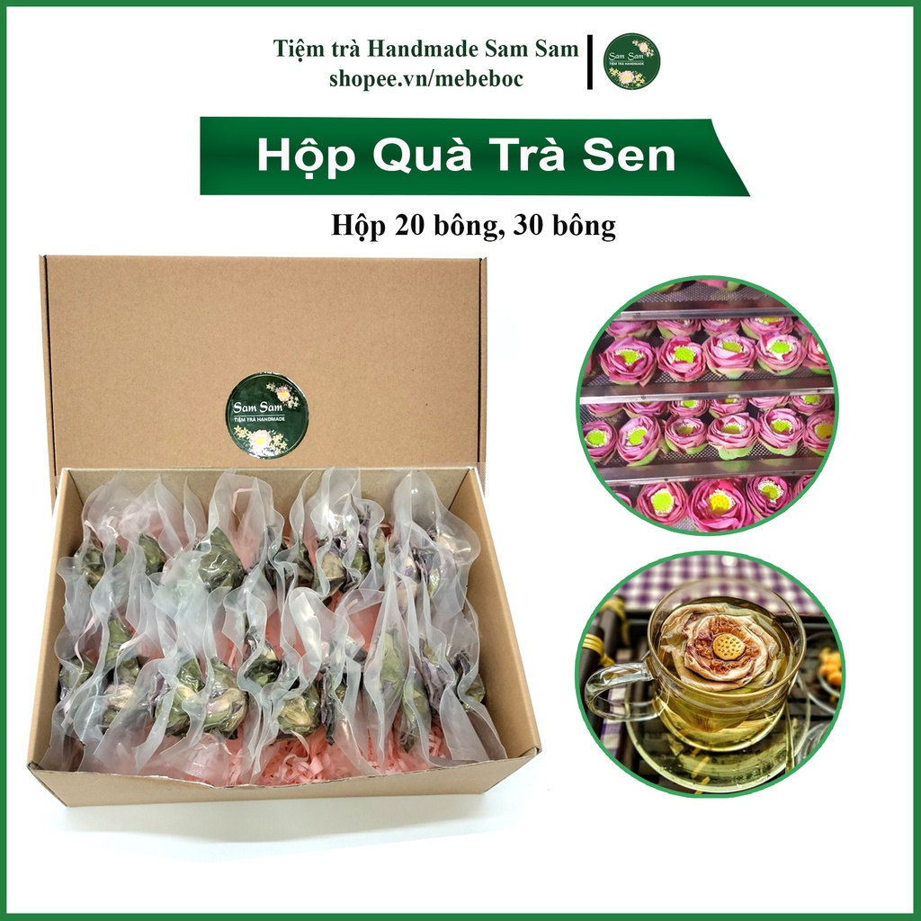 Hộp quà trà hoa sen sấy lạnh 20, 30 bông hút chân không giúp giảm căng thẳng, ổn định huyết áp của tiệm trà samsam