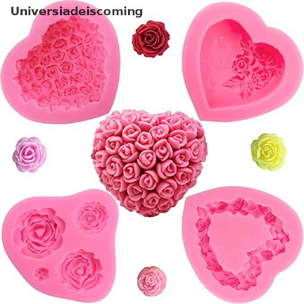 1 Khuôn Silicon Làm Bánh Cupcake Hình Trái Tim Hoa Hồng Mới