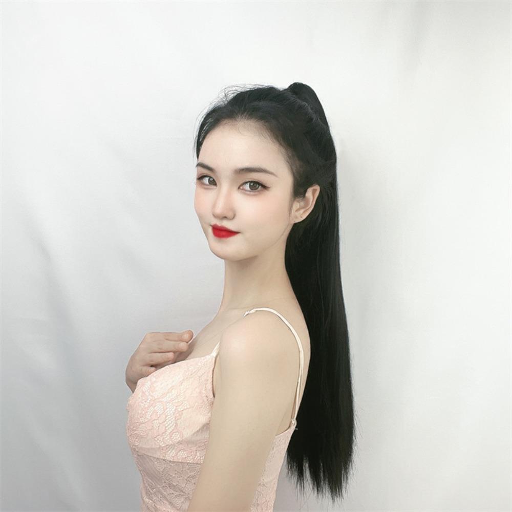 LOMBARD Kẹp Tóc Đuôi Ngựa Thẳng Dài Màu Đen / Nâu Sợi Chịu Nhiệt Cho Nữ