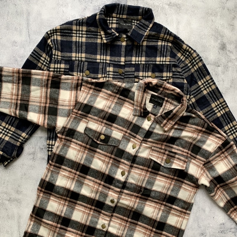 Áo sơ mi dạ flannel kẻ Timing xuất Âu dày dặn