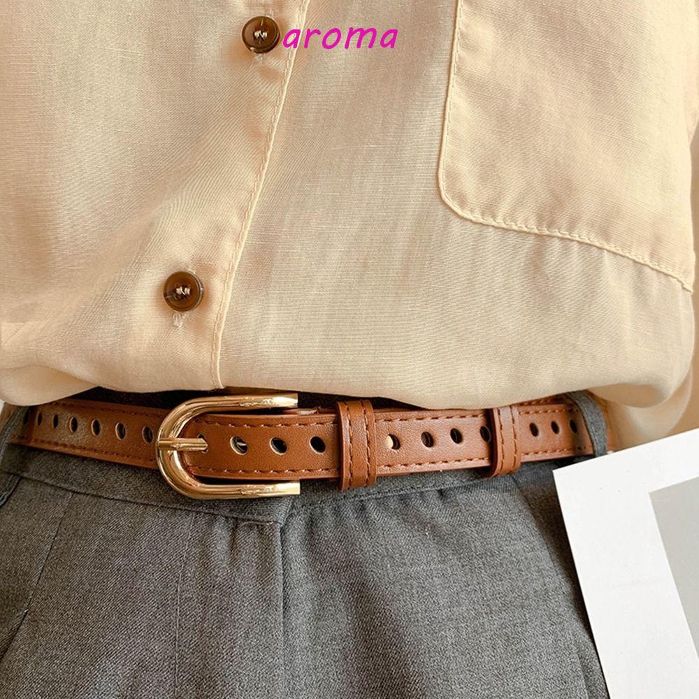 Thắt Lưng Da PU Màu Trơn Khóa Hợp Kim Đơn Giản Thời Trang Cho Nữ