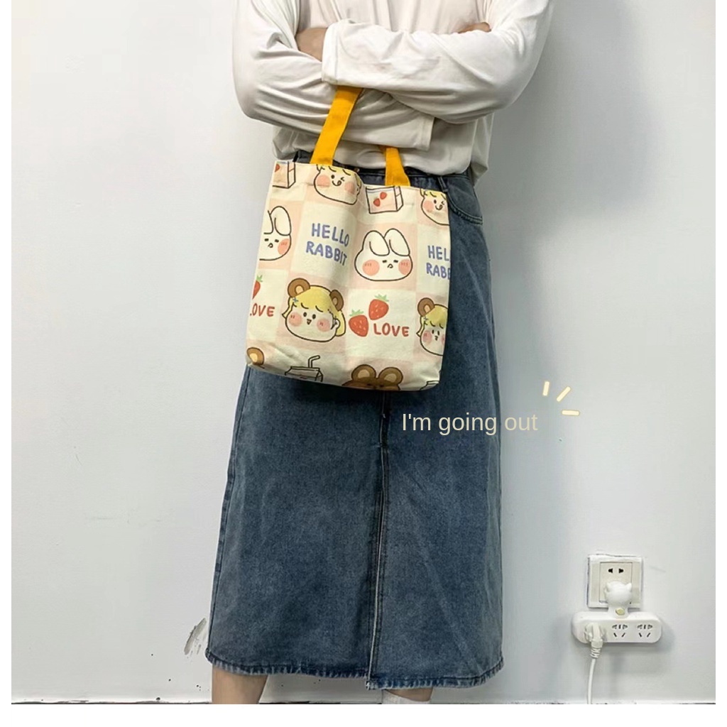 Túi Xách Vải Canvas Cỡ Nhỏ In Hoạt Hình Gấu Đáng Yêu